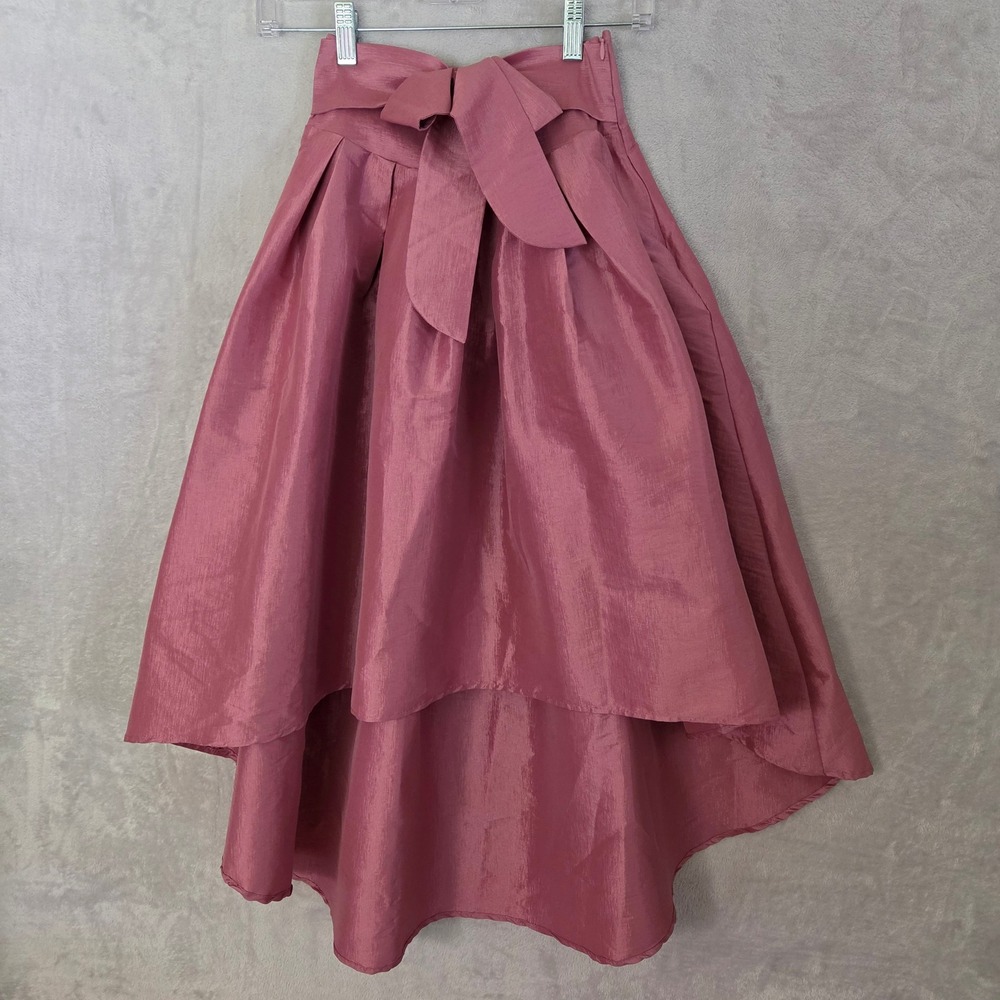 Iris Pink Mauve Taffeta Shimmer High Low Pleated Bow Waist Skirt S Barbiecore